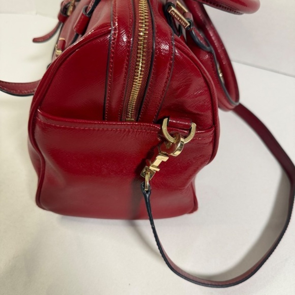 Tory Burch Satchel Medium Red Patent Leather Buckle Handbag Designer Luxury Bag - Picture 14 of 15
